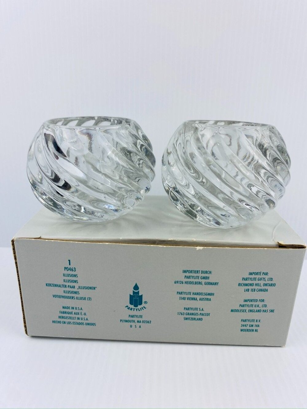 Vintage Partylite Illusions Candle Holders P0463 Set Heavy Glass Swirl Design